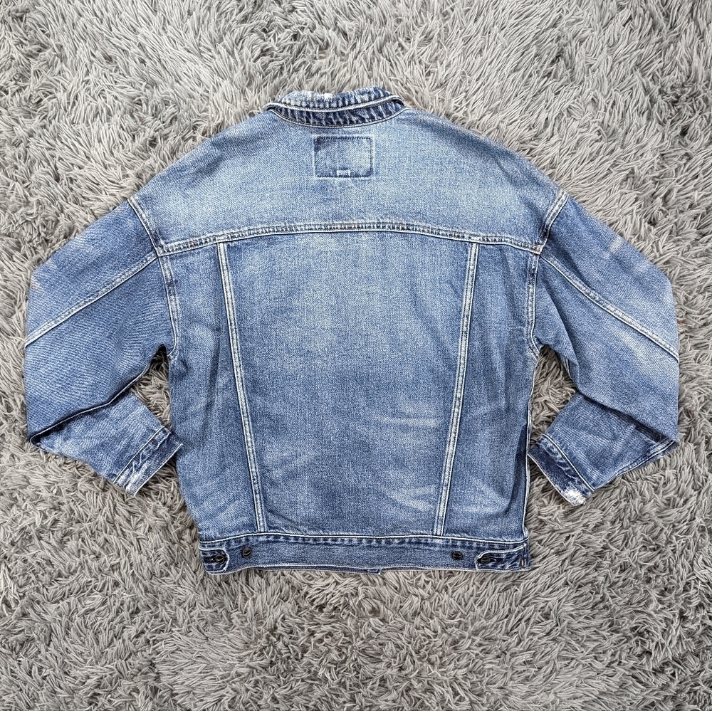 𝅺AMERICAN Eagle Women's Jean Jacket 100% Cotton Dark Wash Small - Picture 4 of 7